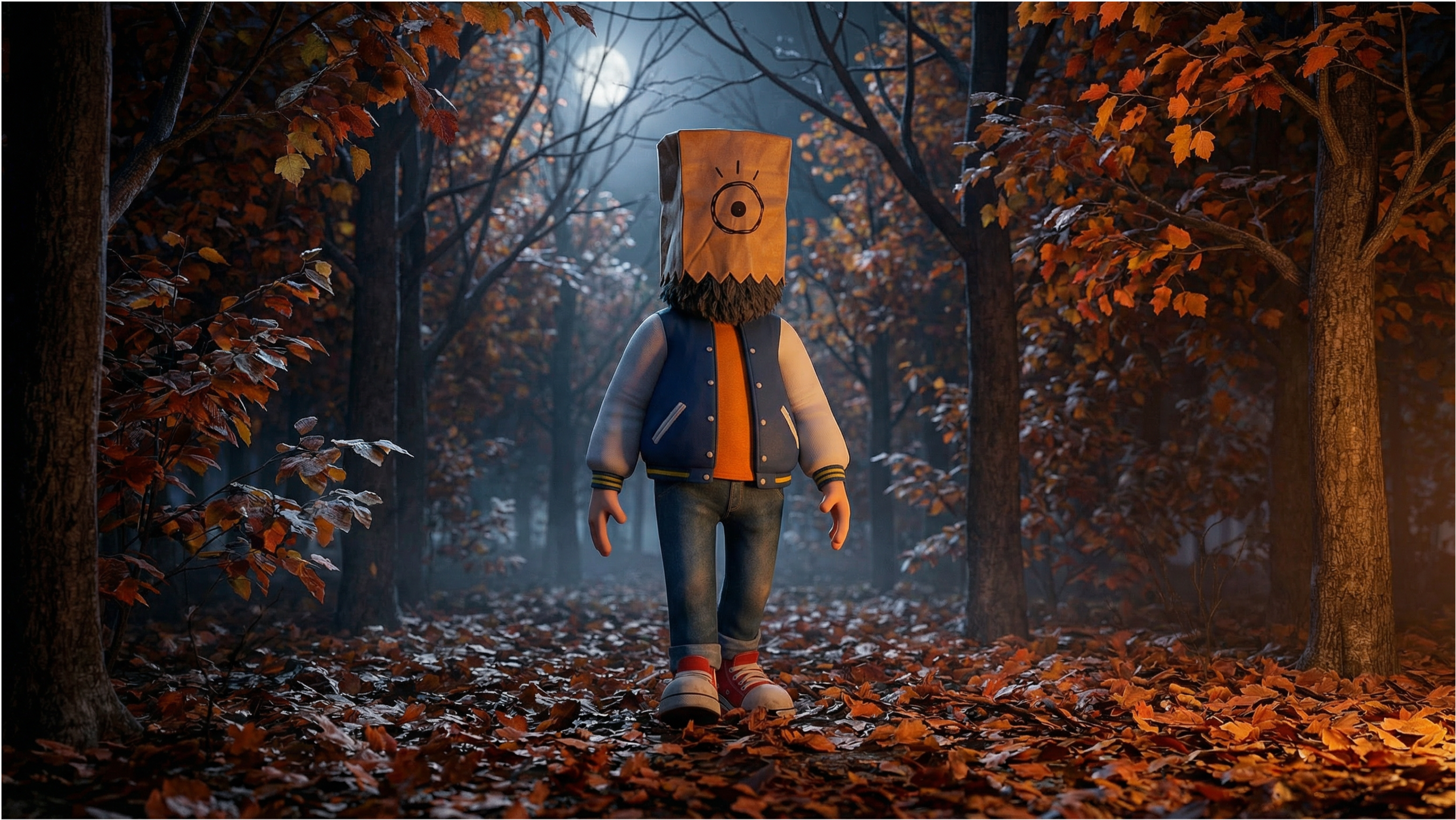 Autumn forest at night